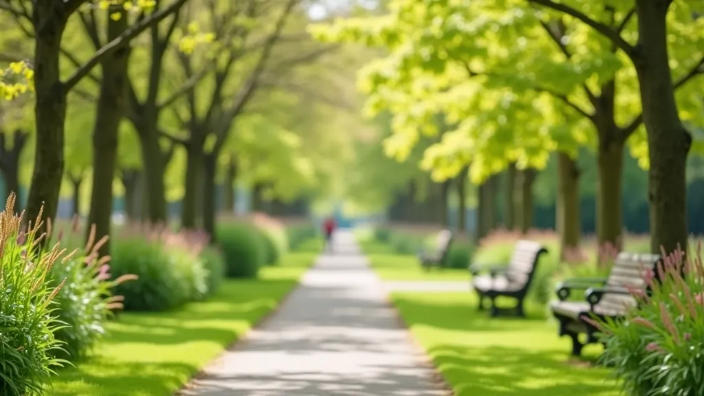 Limerick People's Park with tree-lined paths, park benches, and flowering plants in spring