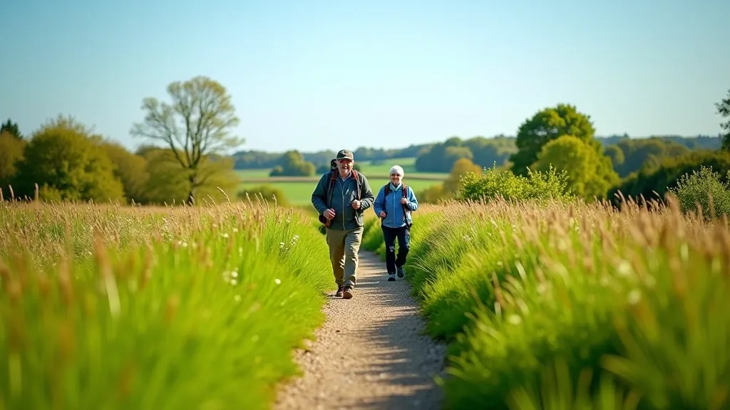Senior visitors enjoying a peaceful walking trail near Limerick with beautiful countryside views