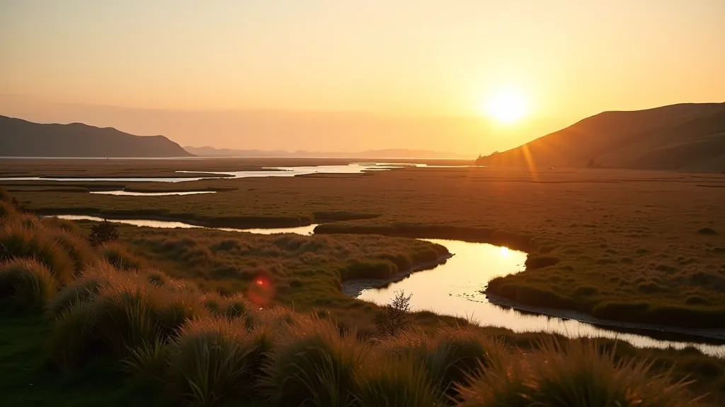 Shannon Estuary tidal marshes at sunset